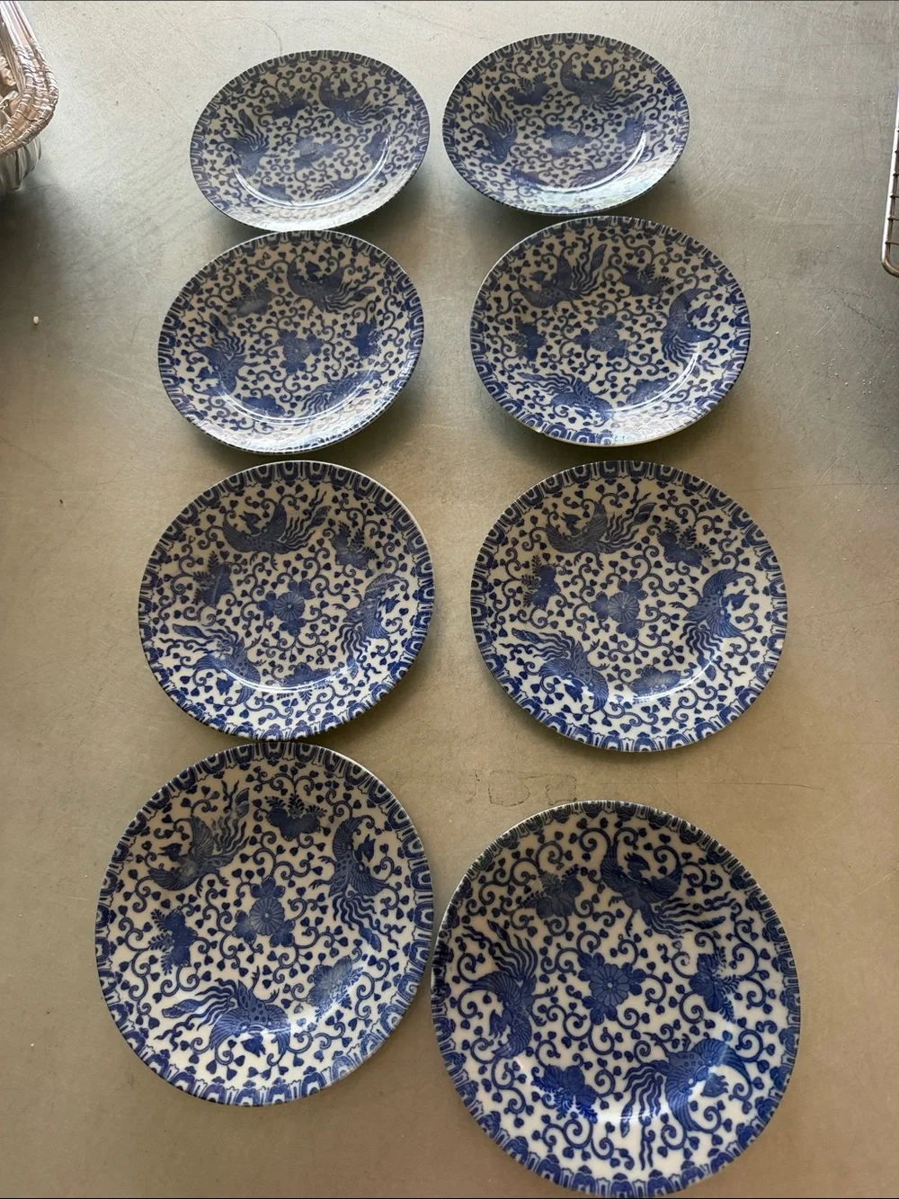 Vintage Made in Japan Blue White Phoenix Bird Porcelain Plates Set of 8